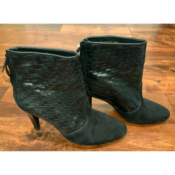 Cole Haan Black Suede & Leather Woven Ankle Booties, Size 8.5 (US) - Picture 1 of 9